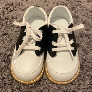 White/Navy Toddler Leather Oxford Shoes